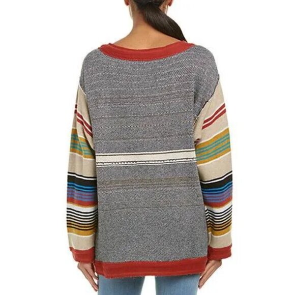 💕FREE PEOPLE💕 Desert Rose Sweater Embroidered Longhorn Colorblock Knit Medium - Picture 4 of 15